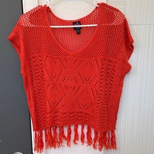 EUC 2B BEBE Orange Crochet Fringe Top